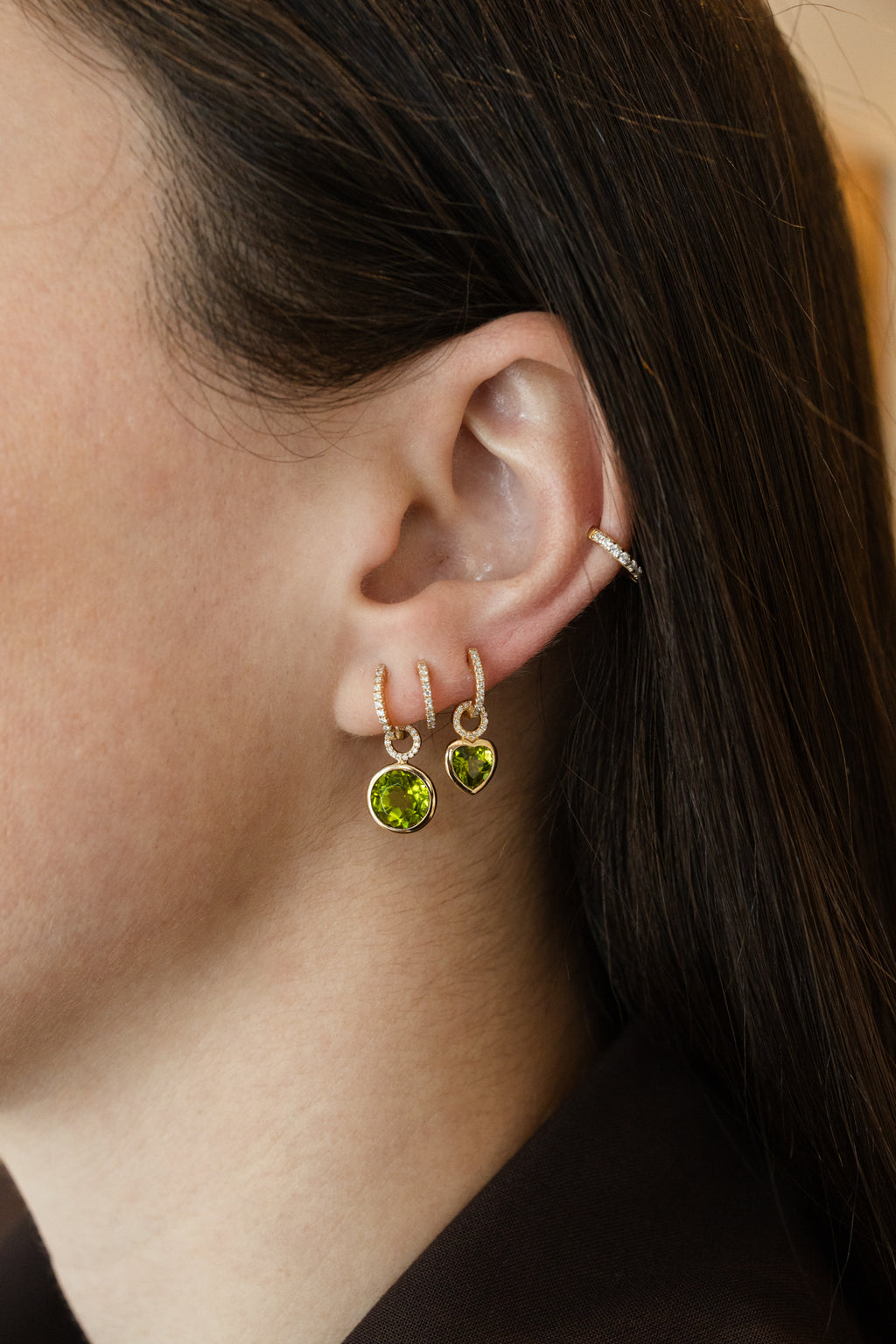 14K Gold Diamond Round Peridot Earring Charm