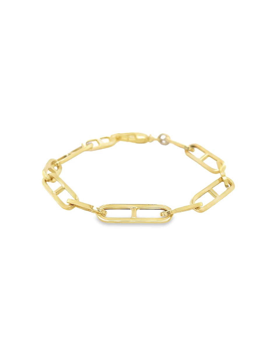 14K Gold Long Rectangle Anchor Link Bracelet