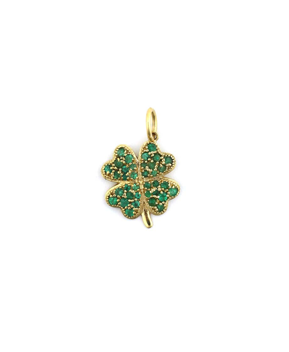 14K Gold Emerald Four Leaf Clover