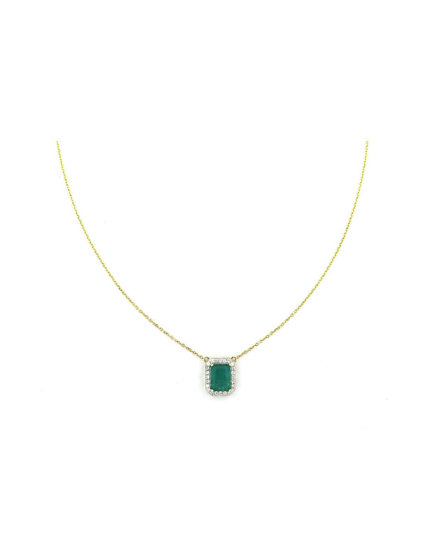 14K Gold Vertical Emerald Diamond Frame Necklace