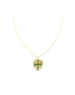 14K Gold Fanned Heart Emerald Cross Necklace