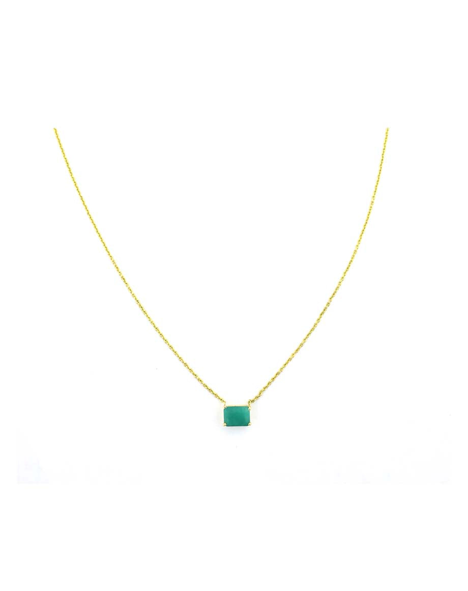 14K Gold 1.15ct Rectangle Emerald Necklace  16"