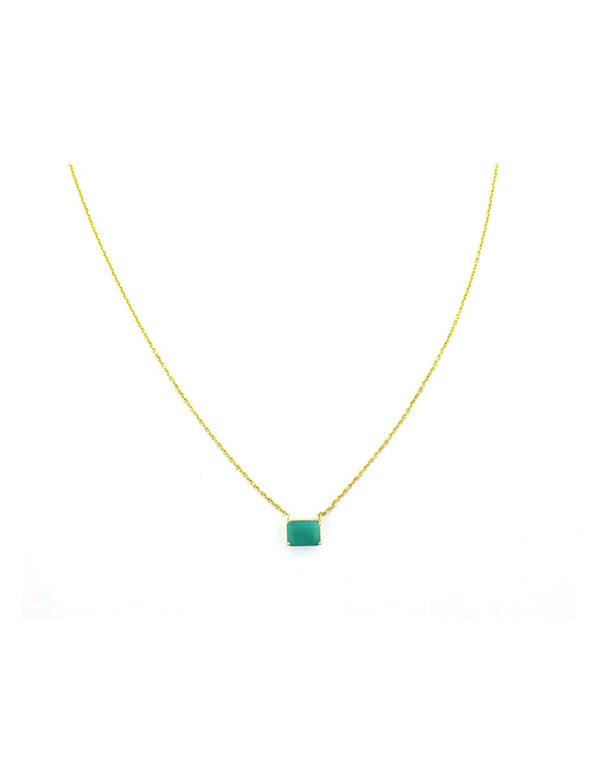 14K Gold 1.15ct Rectangle Emerald Necklace  16"