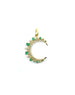 14K Gold Emerald & Diamond Crescent Moon Charm