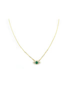 14K Gold Diamond Emerald Evil Eye Necklace