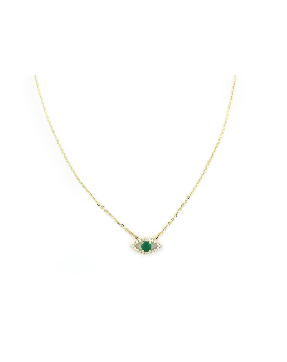 14K Gold Diamond Emerald Evil Eye Necklace