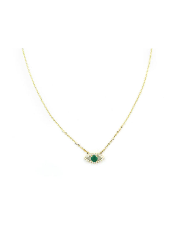 14K Gold Diamond Emerald Evil Eye Necklace