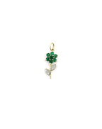 14K Gold Diamond Emerald Flower Stem Charm
