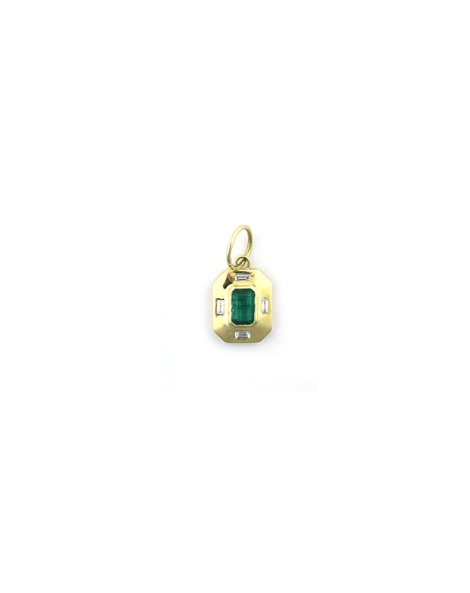 Small 14K Gold Emerald Retro Dog Tag Charm