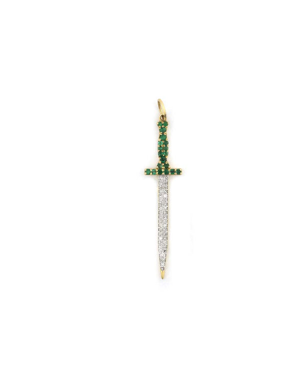 14K Gold Emerald Diamond Sword