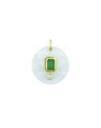 14K Gold Mother of Pearl Emerald Disk Pendant