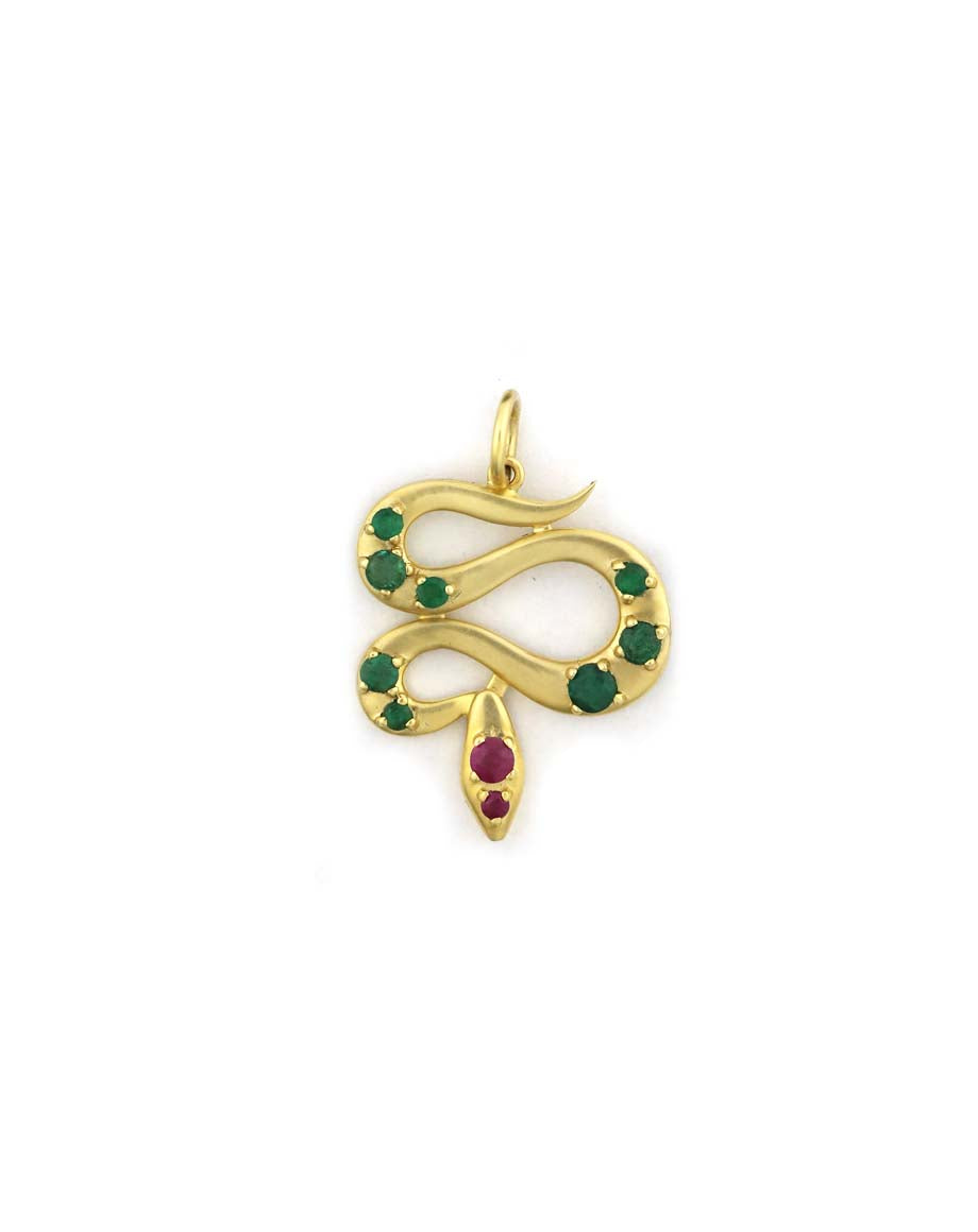 14K Gold Emerald & Ruby Snake Charm