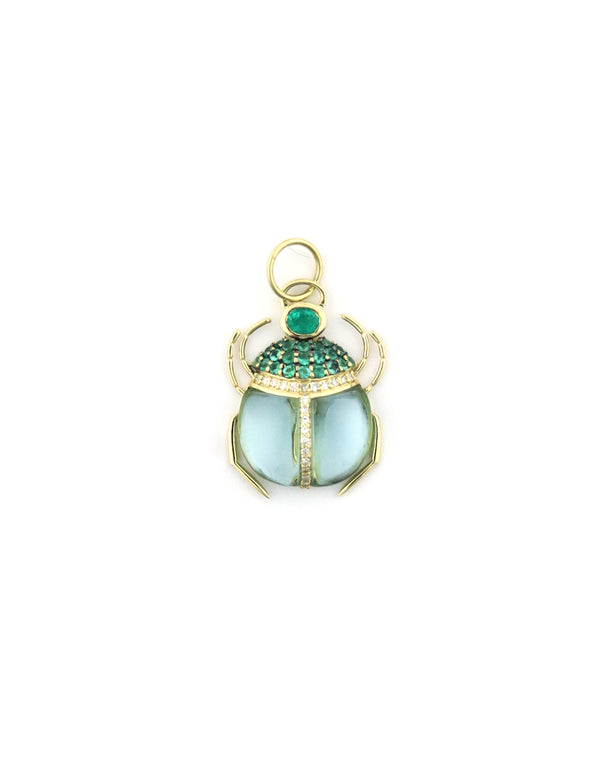 14K Gold Diamond Blue Topaz Scarab