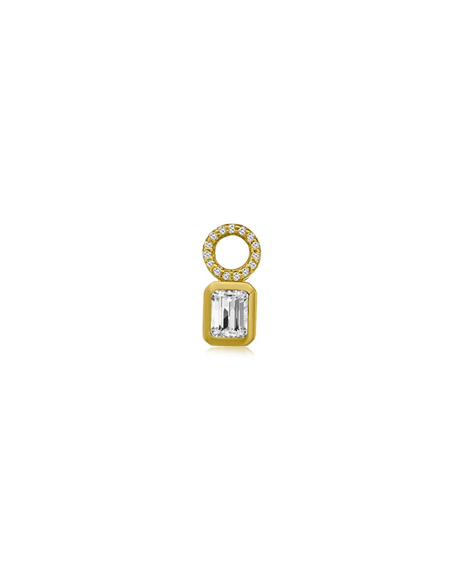 14K Gold Emerald Cut Diamond Earring Charm
