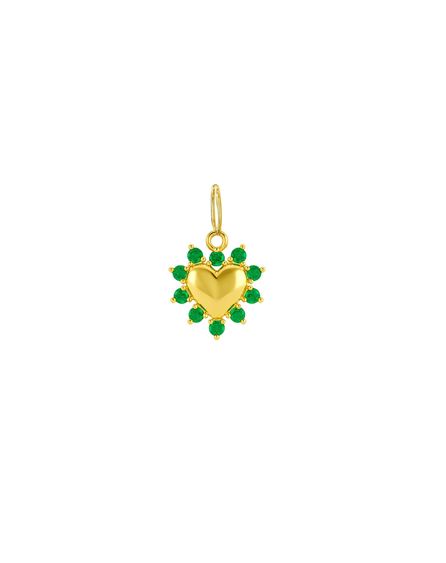 Small 14K Gold Emerald Framed Shiny Heart Charm