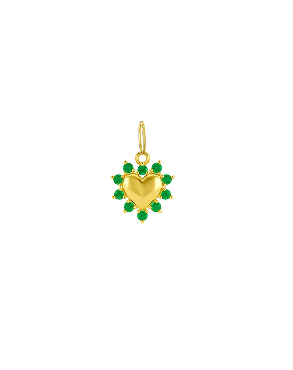 Small 14K Gold Emerald Framed Shiny Heart Charm