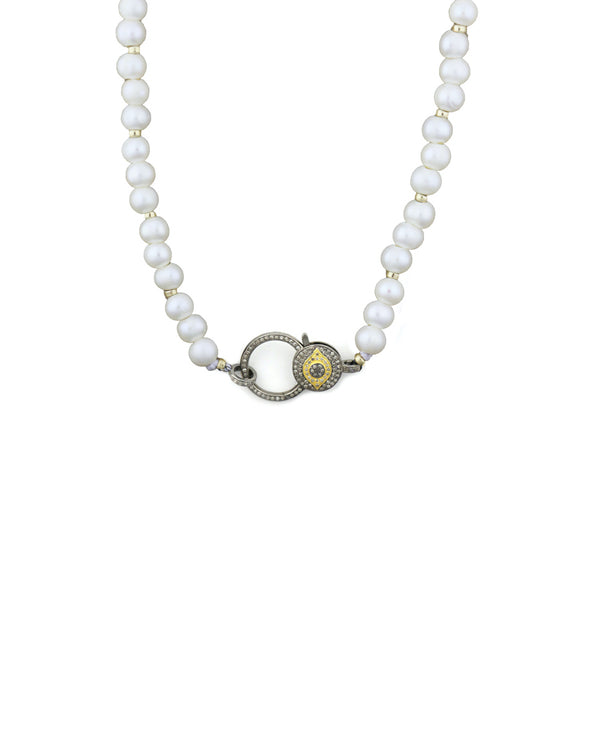 The Big Good Eye Lock Necklace: White Pearls