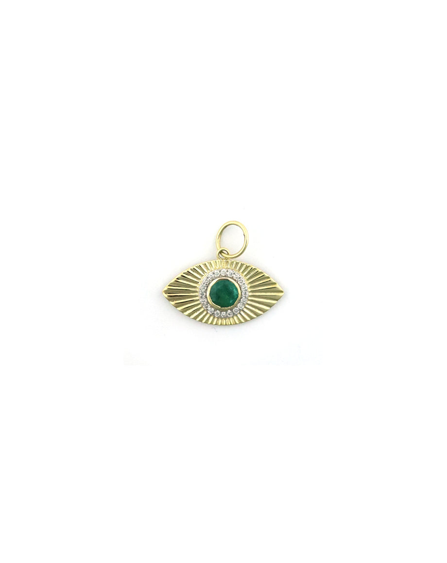 14K Gold Fanned Emerald Evil Eye Charm