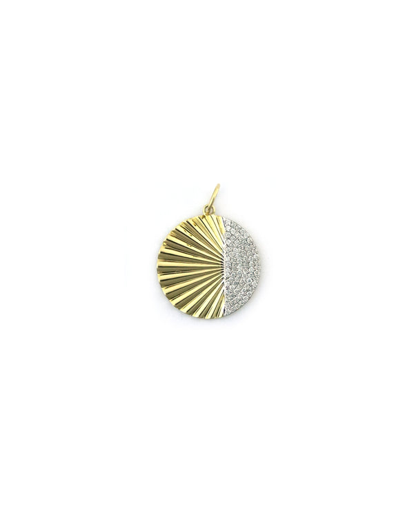 14K Gold Fanned Half Diamond Disc Charm