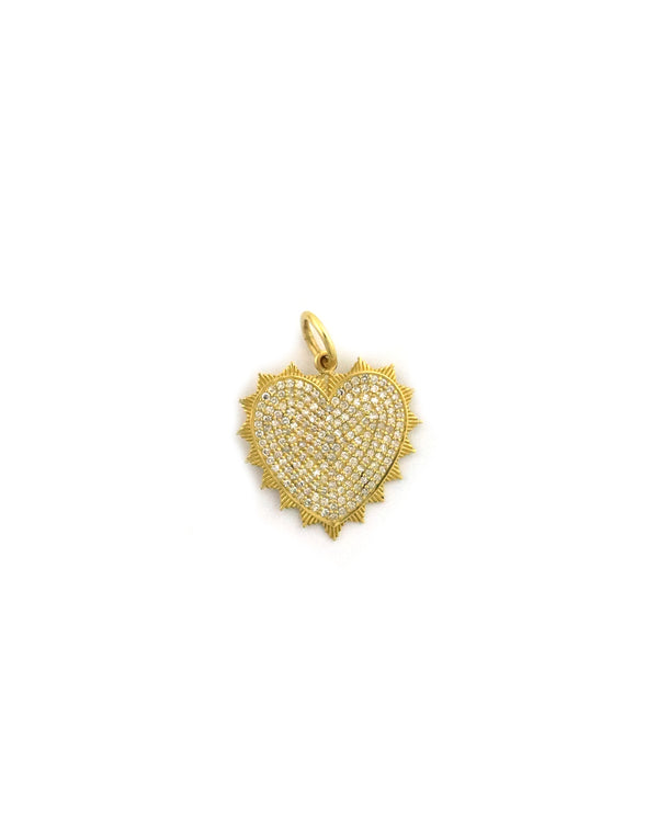 14K Gold Spiked Pave Diamond Heart Charm