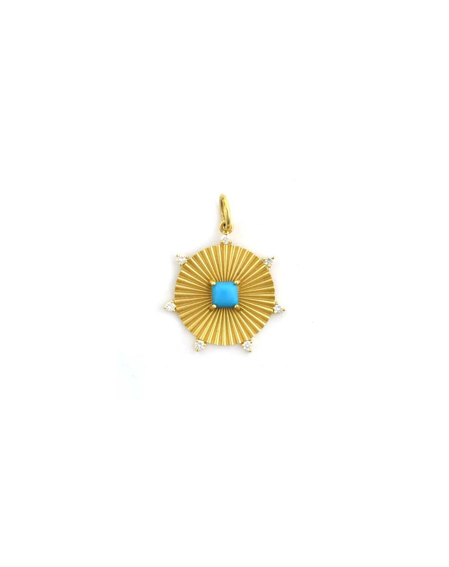 14K Gold Square Turquoise Fanned Disk Charm