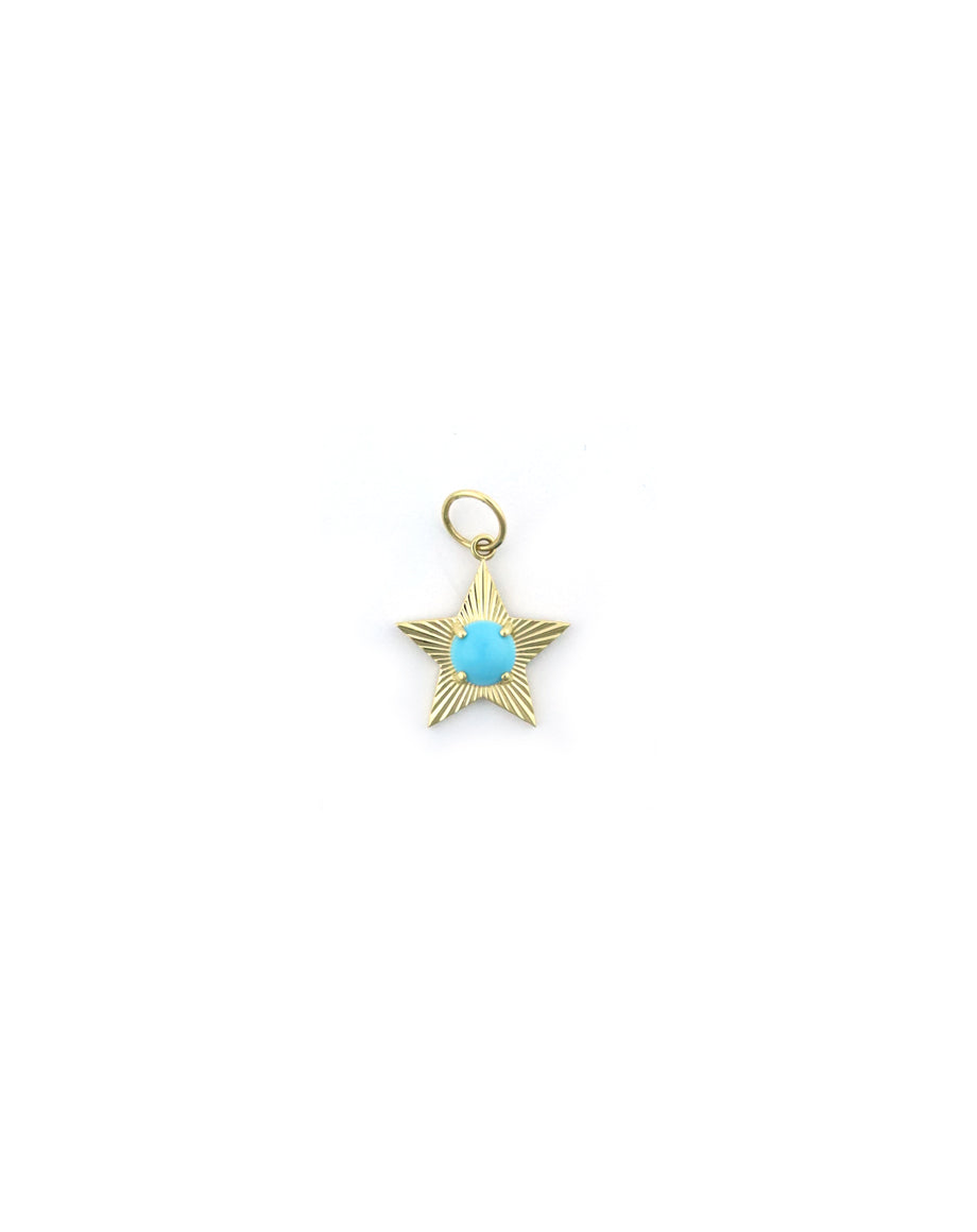 14K Gold Textured Turquoise Star Charm