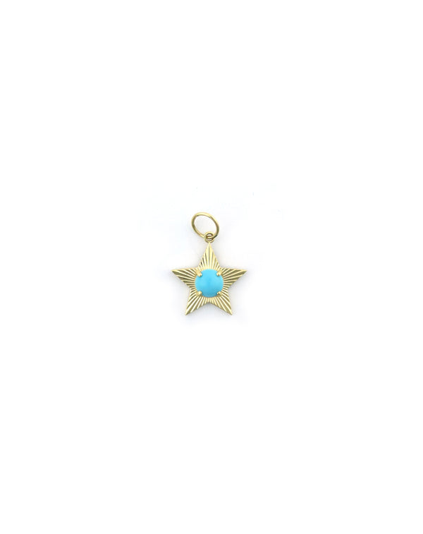 14K Gold Textured Turquoise Star Charm