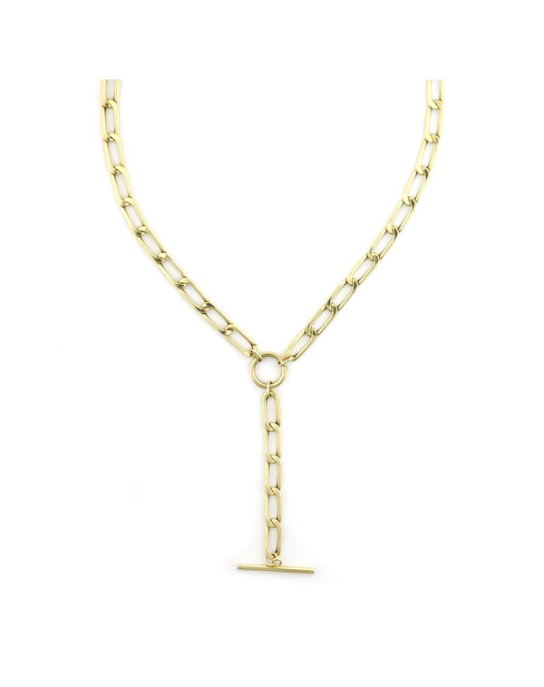 14K Gold Rectangle Figaro T-Bar Lock Necklace