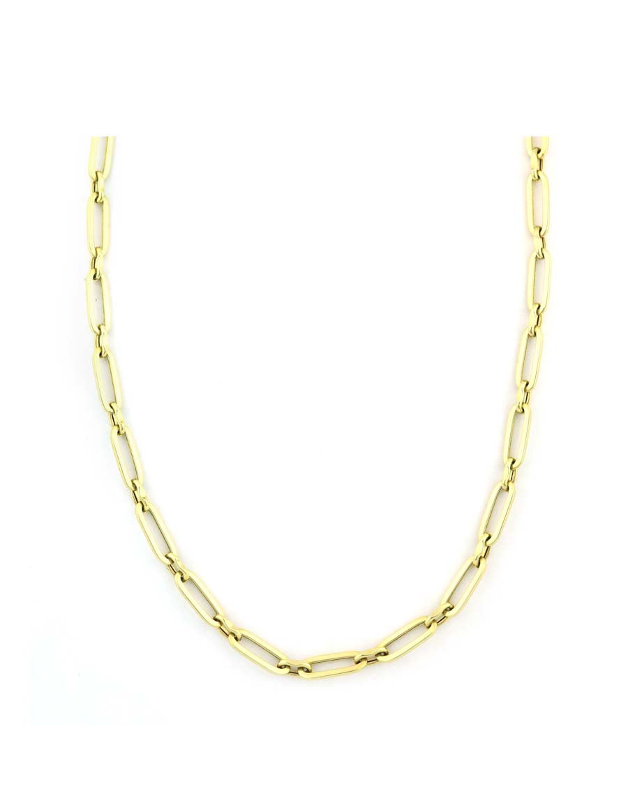 30" 14K Gold Flat Paper Clip + Pinched Link Chain