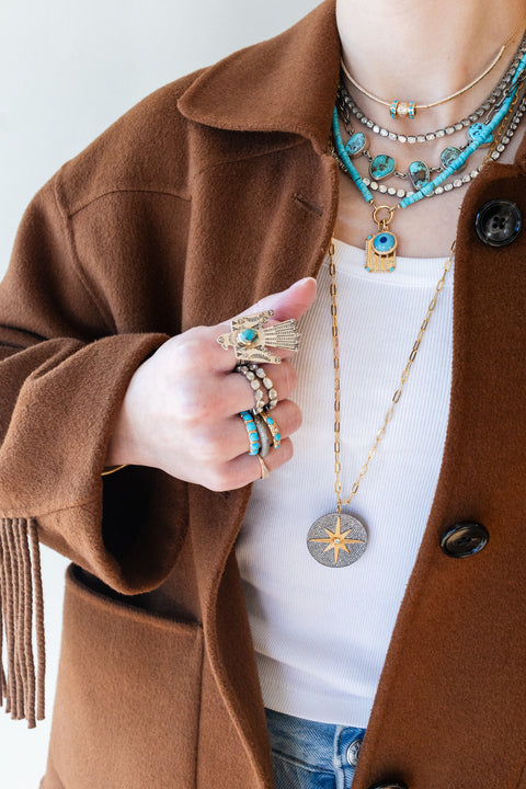 XL 14K Gold Two Tone Diamond Compass Pendant