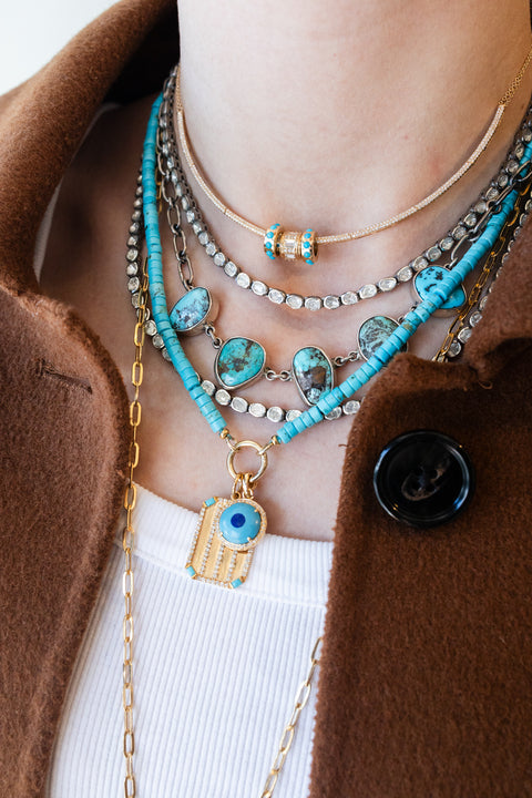 14K Matte Gold Turquoise Dog Tag Charm