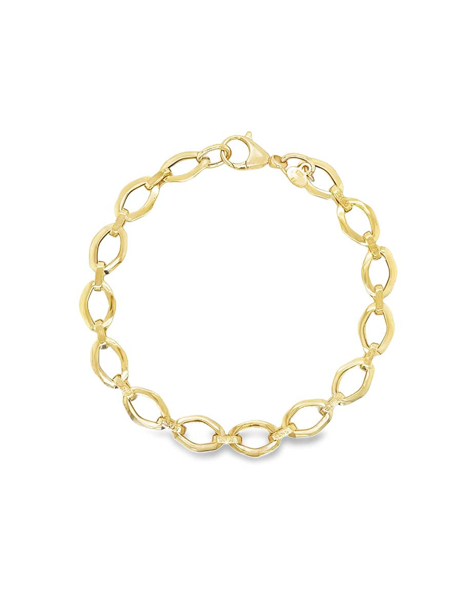 7.5" 14K Gold Geometric Oval Link Bracelet
