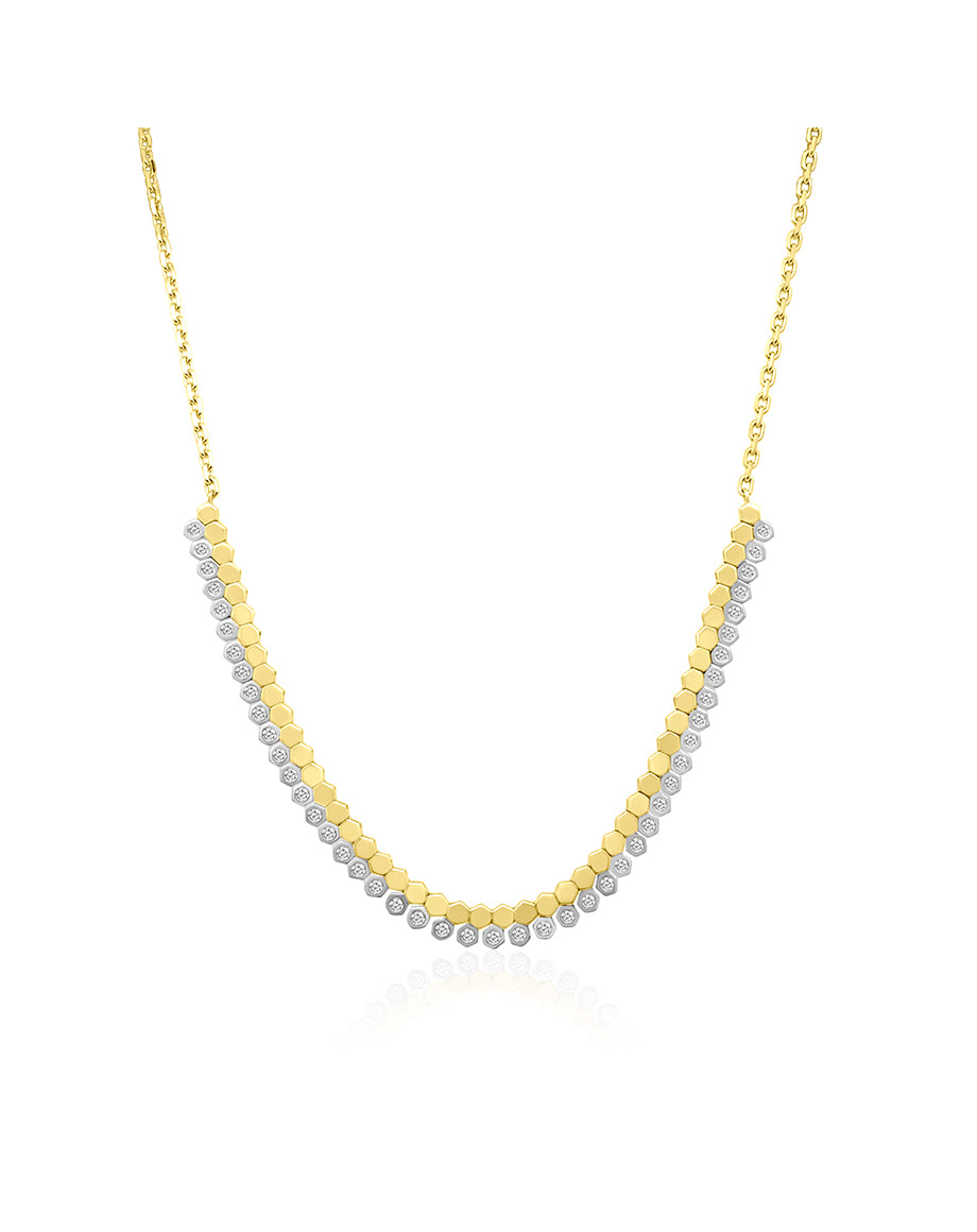 14K Gold 1/2 Hexagon Omega Diamond Tennis Necklace