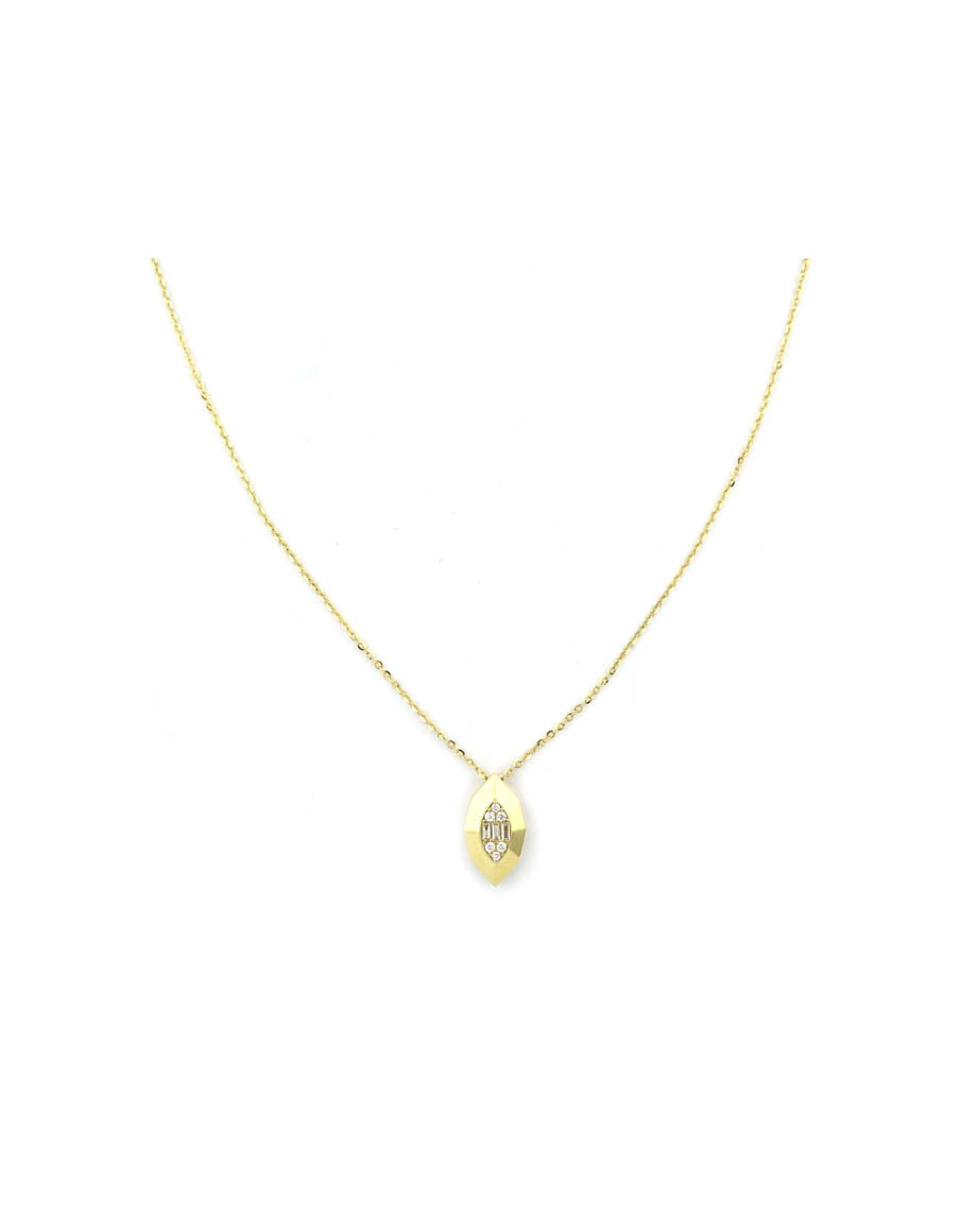 14K Gold Diamond Baguette Gem Shape Necklace