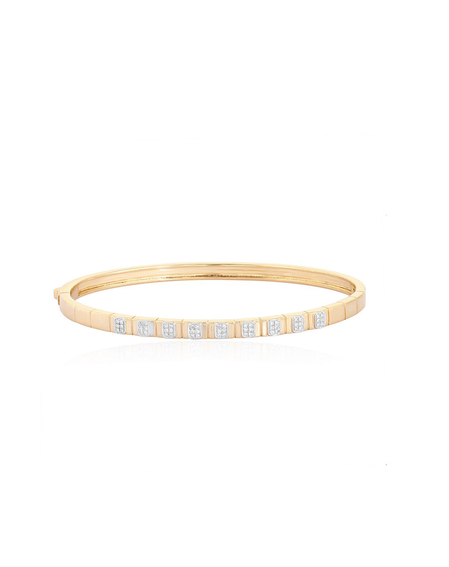 14K Gold Pave Diamond Ridged Segmented Bangle