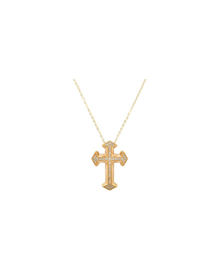 14K Gold Shiny Gothic Diamond Cross Necklace