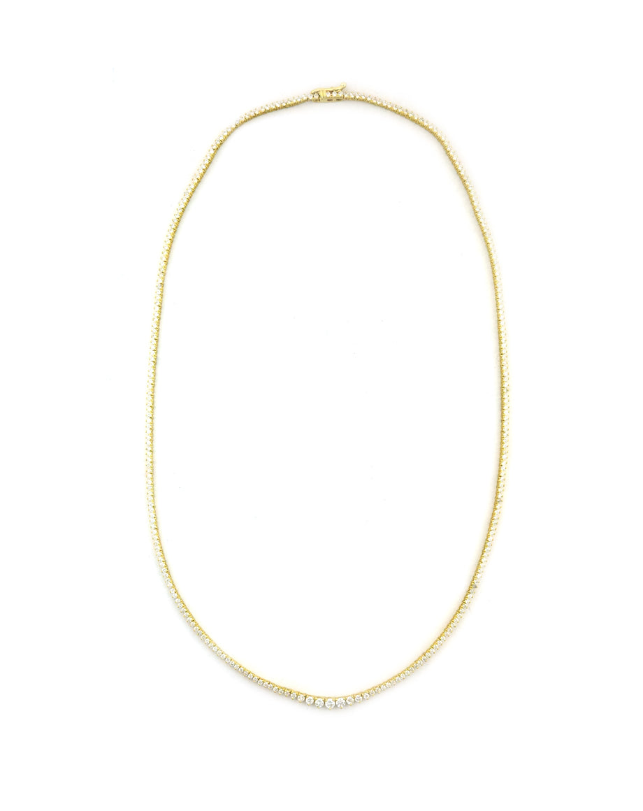 3ct 14K Yellow Gold 3 Prong Graduated Diamond Tennis Necklace