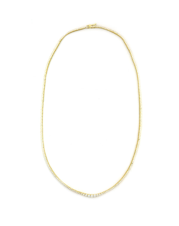 3ct 14K Yellow Gold 3 Prong Graduated Diamond Tennis Necklace
