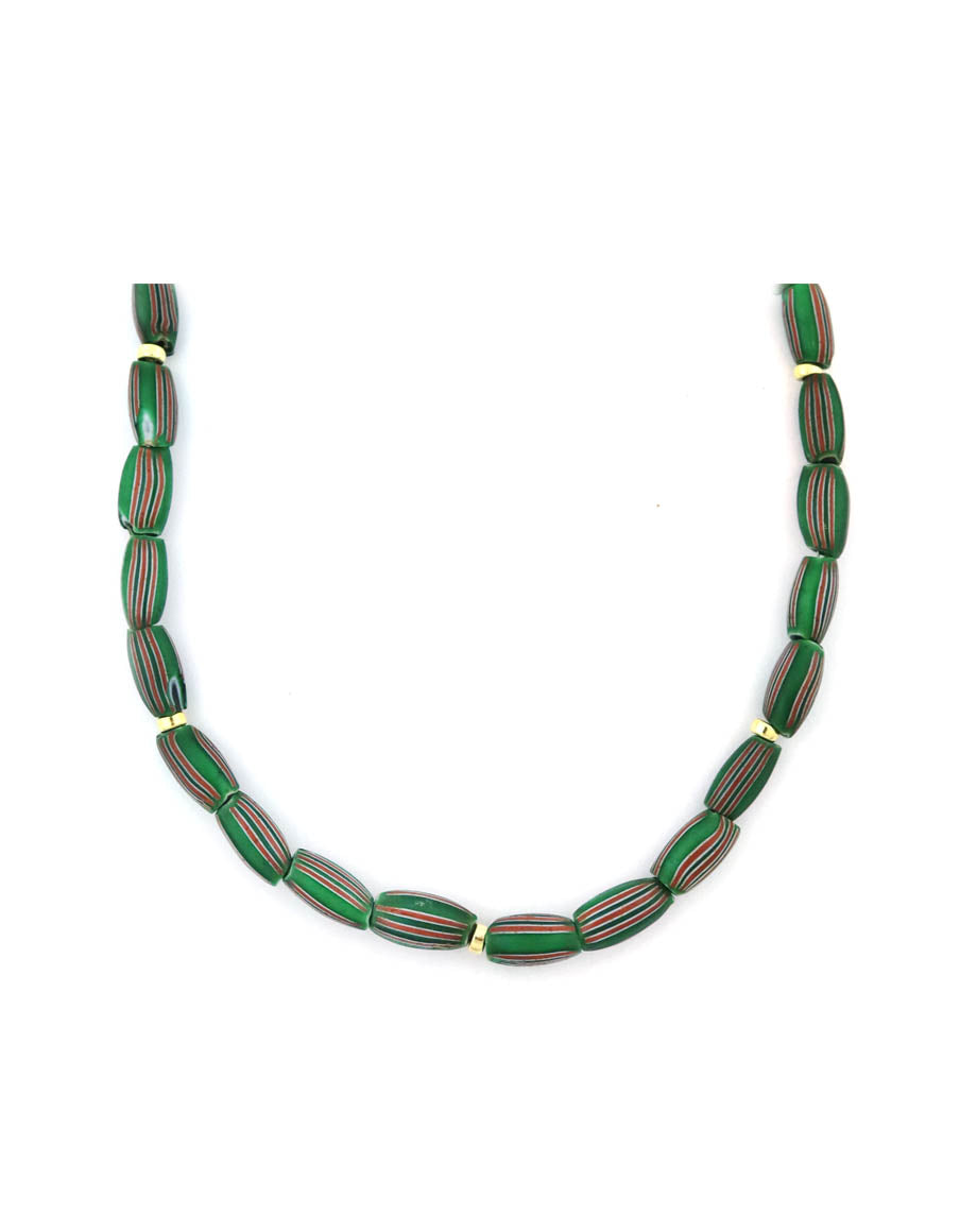 Green Watermelon Chevron African Glass Bead Necklace