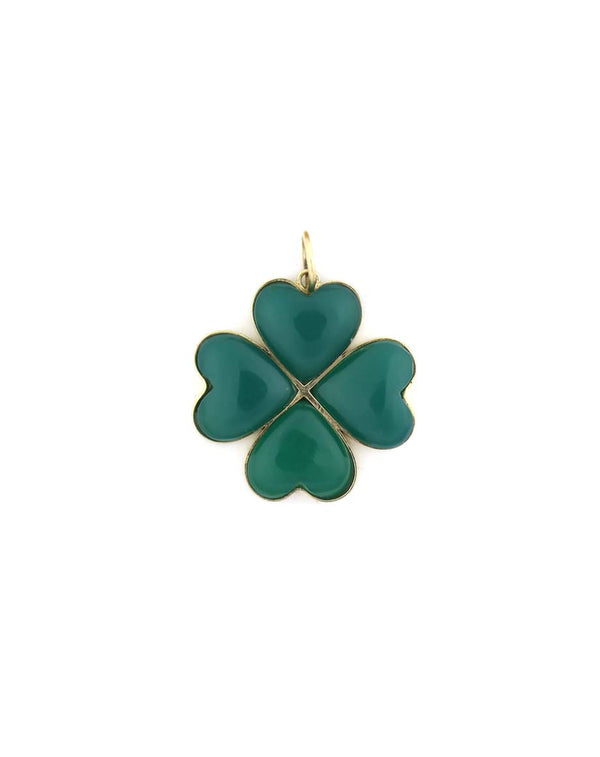 14K Gold Green Onyx Clover Charm