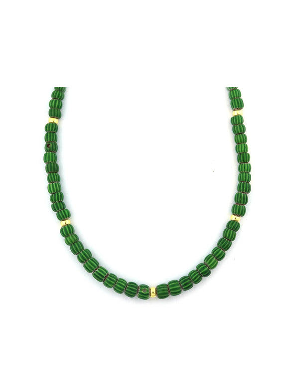 Small Green Watermelon Chevron African Bead Necklace