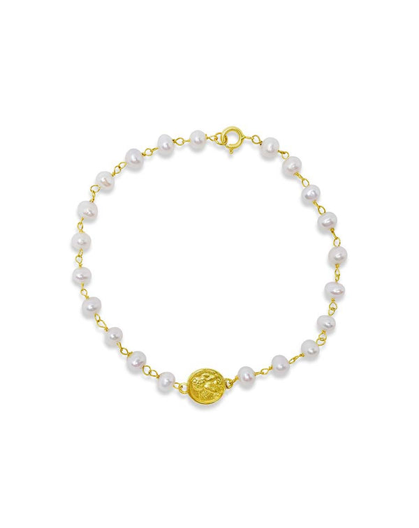 Small 14K Gold Guardian Angel Wired Pearl Bracelet
