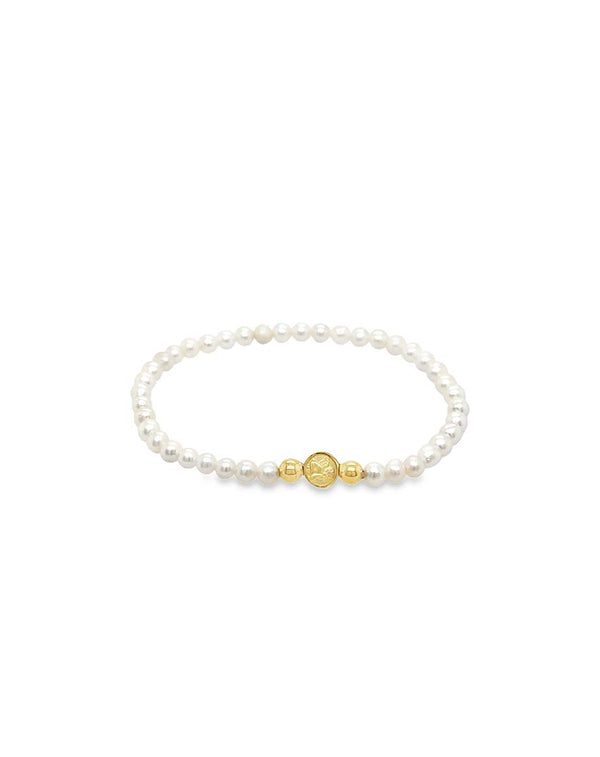 Mini 14K Gold Guardian Angel Stretchy Pearl Bracelet