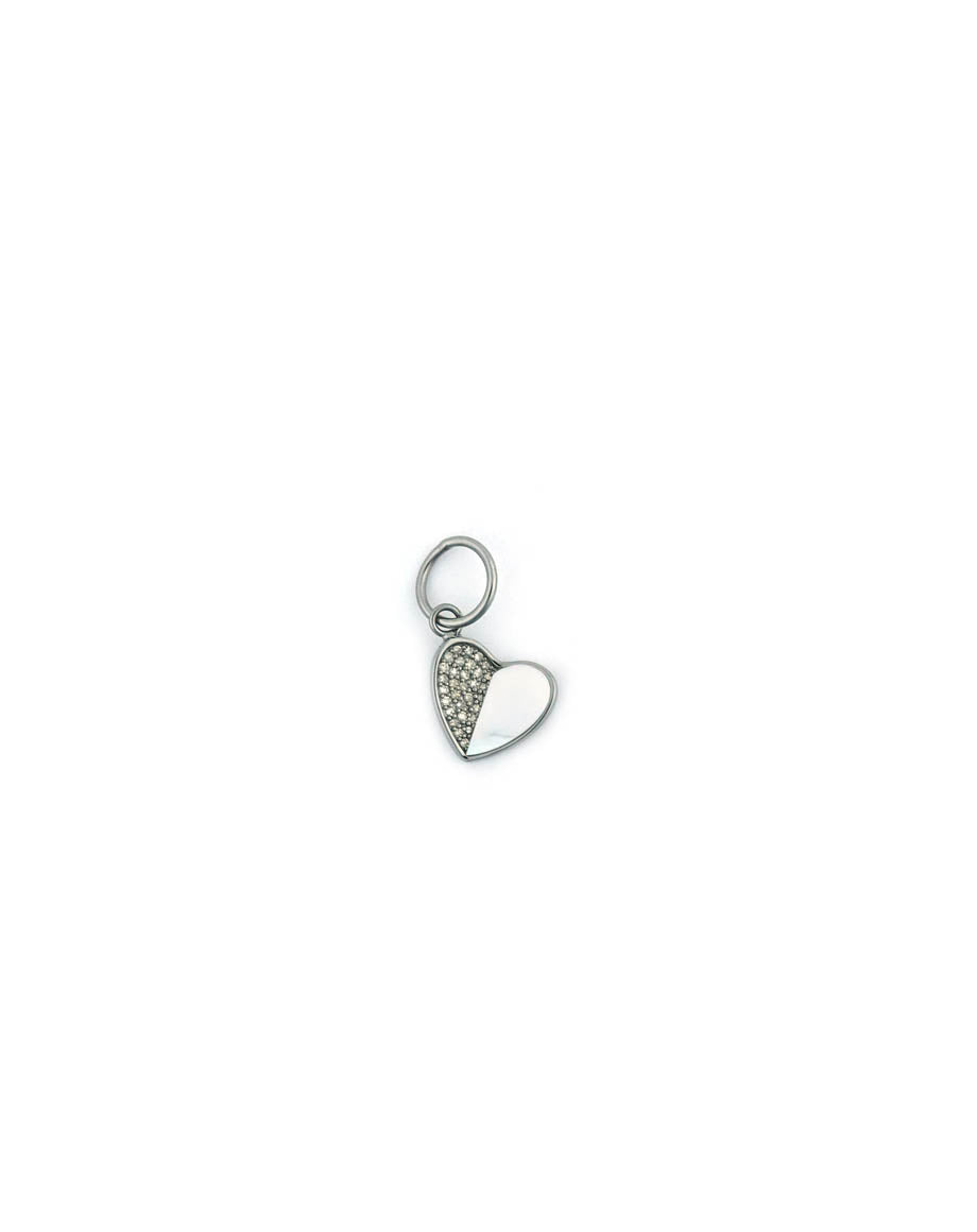 Small Silver Half & Half Mother of Pearl Diamond Heart Charm