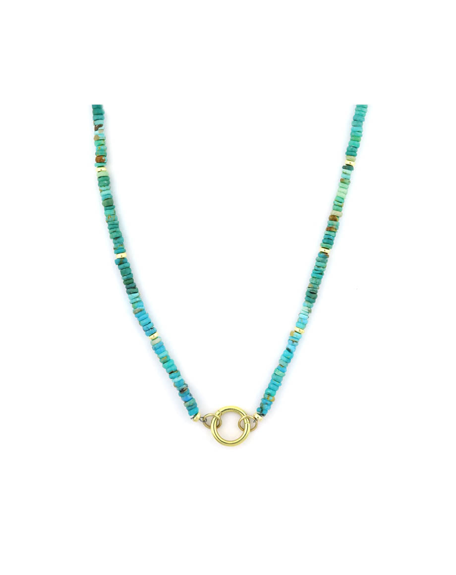 Faceted Heishi Turquoise 14K Gold 12mm Lock Necklace