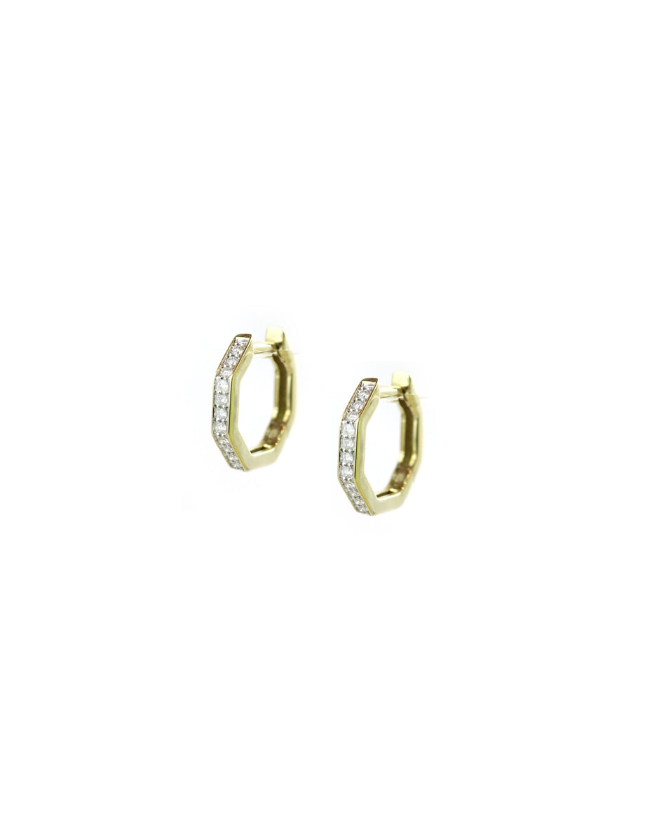 Small 14K Gold Octagon .15ct Pave Diamond Huggies