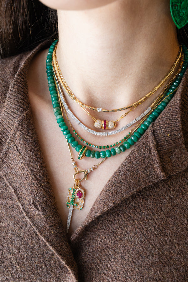 3mm 14K Gold 1.59ct Pave Diamond Segmented Bar Tennis Necklace