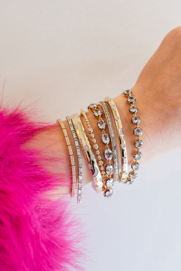 Two Tone Round White Topaz Tennis Bracelet