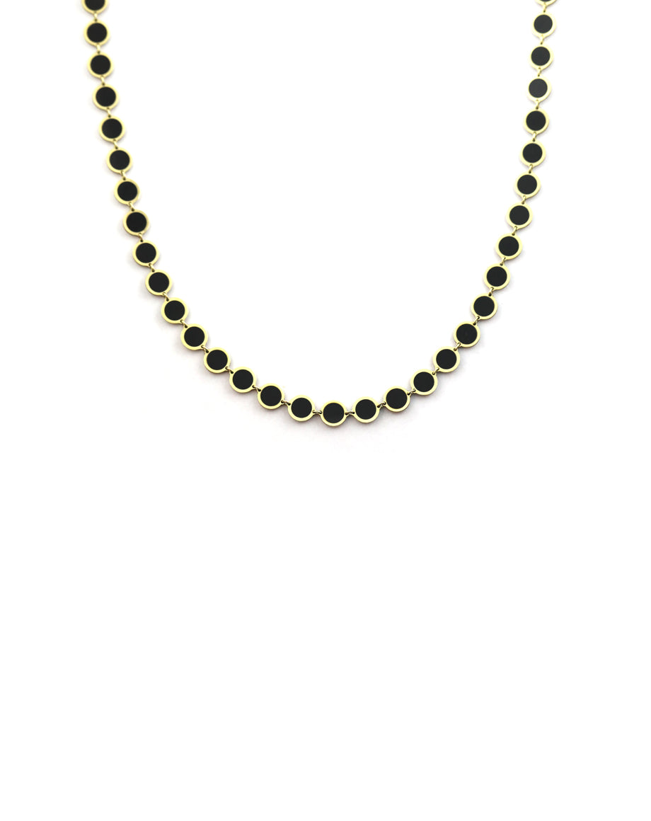 14K Gold Circle Black Onyx Inlay Disco Chain