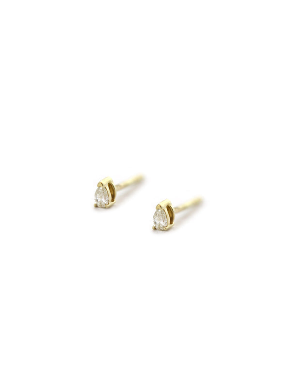 Tiny 14K Gold Pear Diamond Studs